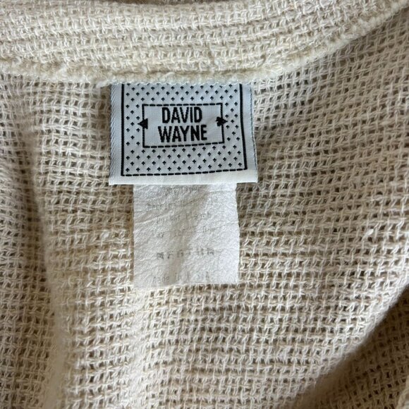 Vintage 90s Knit Patchwork Cardigan Medium Cream Linen Blend Buttons David Wayne - Picture 6 of 6